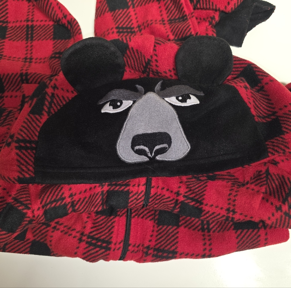 George Plaid Fleece One Piece Jumpsuit With Hood Bear Head Size 6